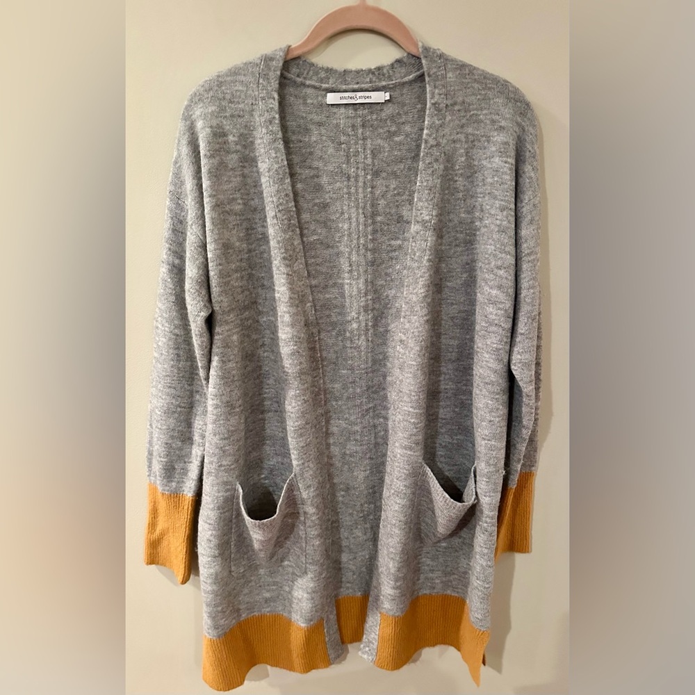 5/$25!! Cozy Gray Cardigan with Mustard Trim